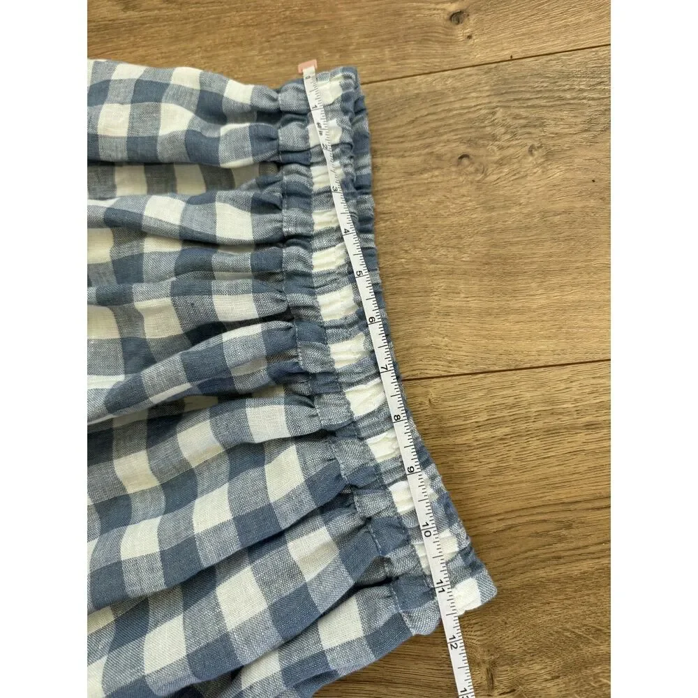LINEN SWAN NWT 6 lagenlook Linen plaid midi blue checkered skirt natural fiber
